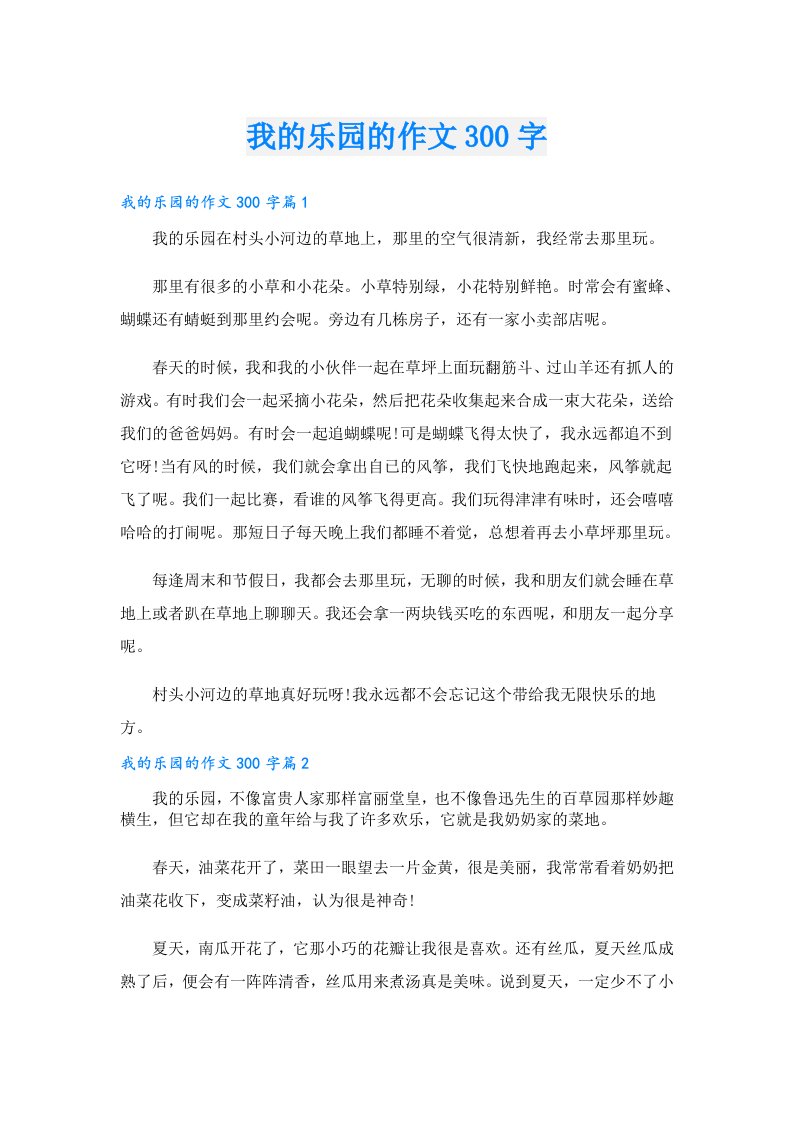 我的乐园的作文300字