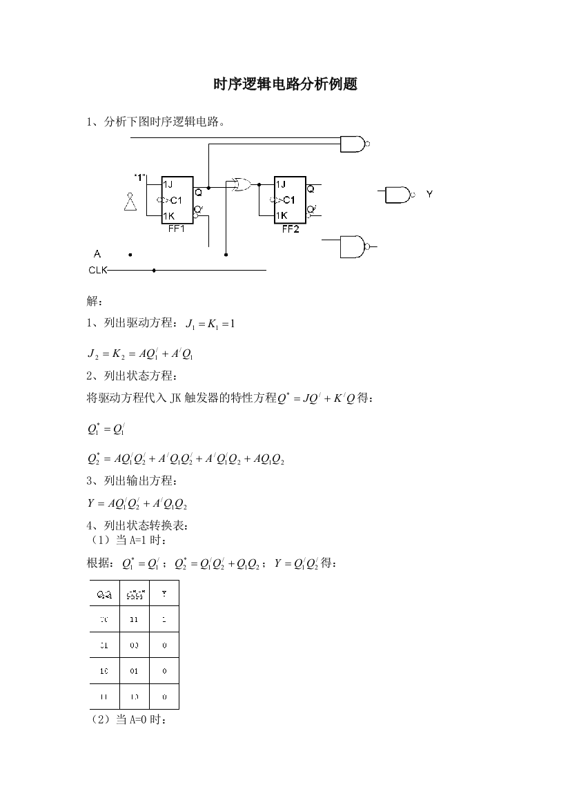 时序逻辑电路分析举例