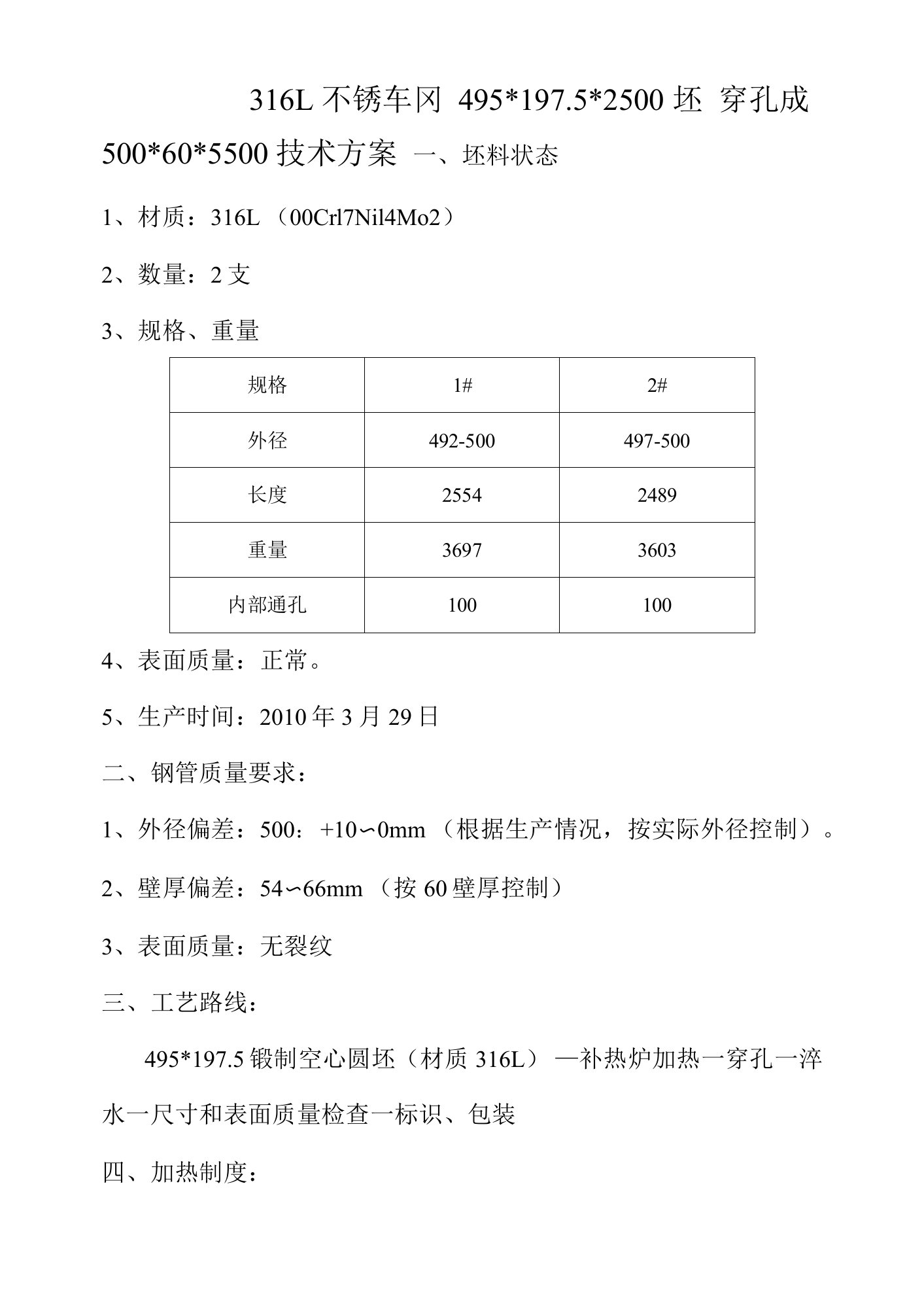 316L不锈钢490空心坯穿孔50