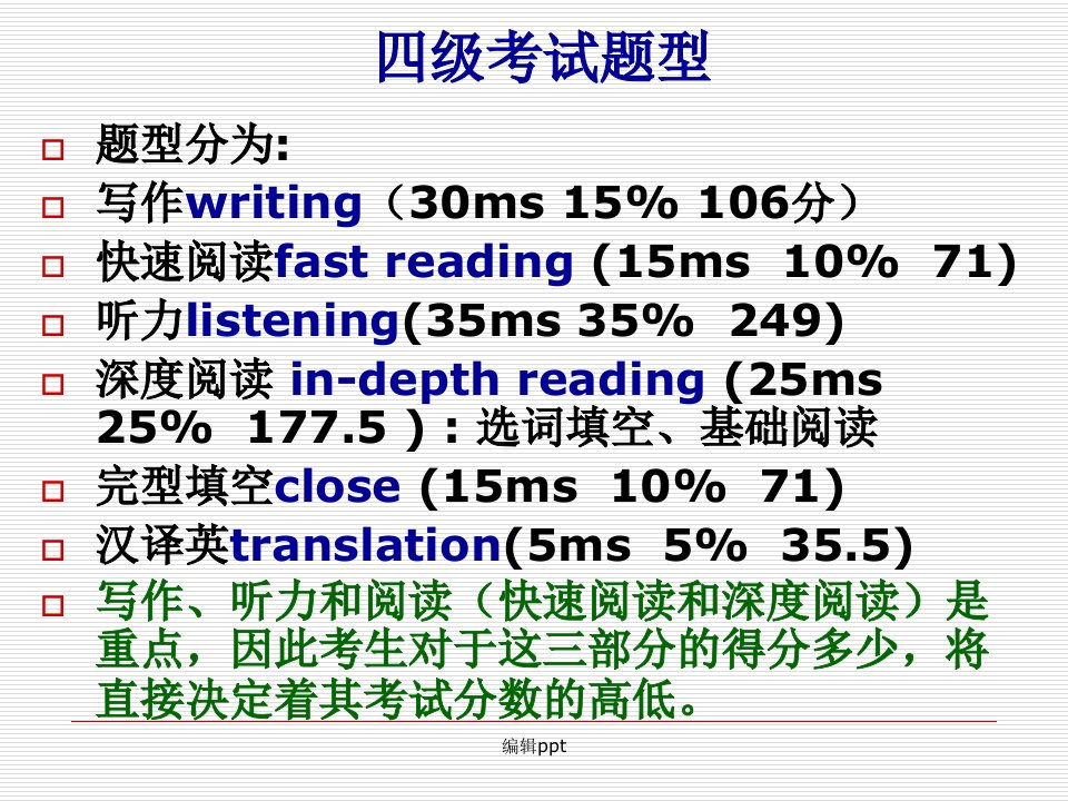 《英语四级考试题型》