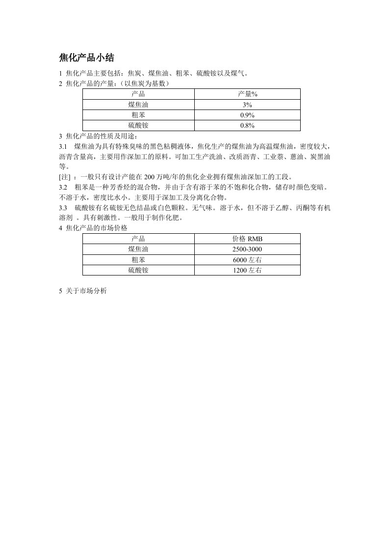 焦化产品性质及用途