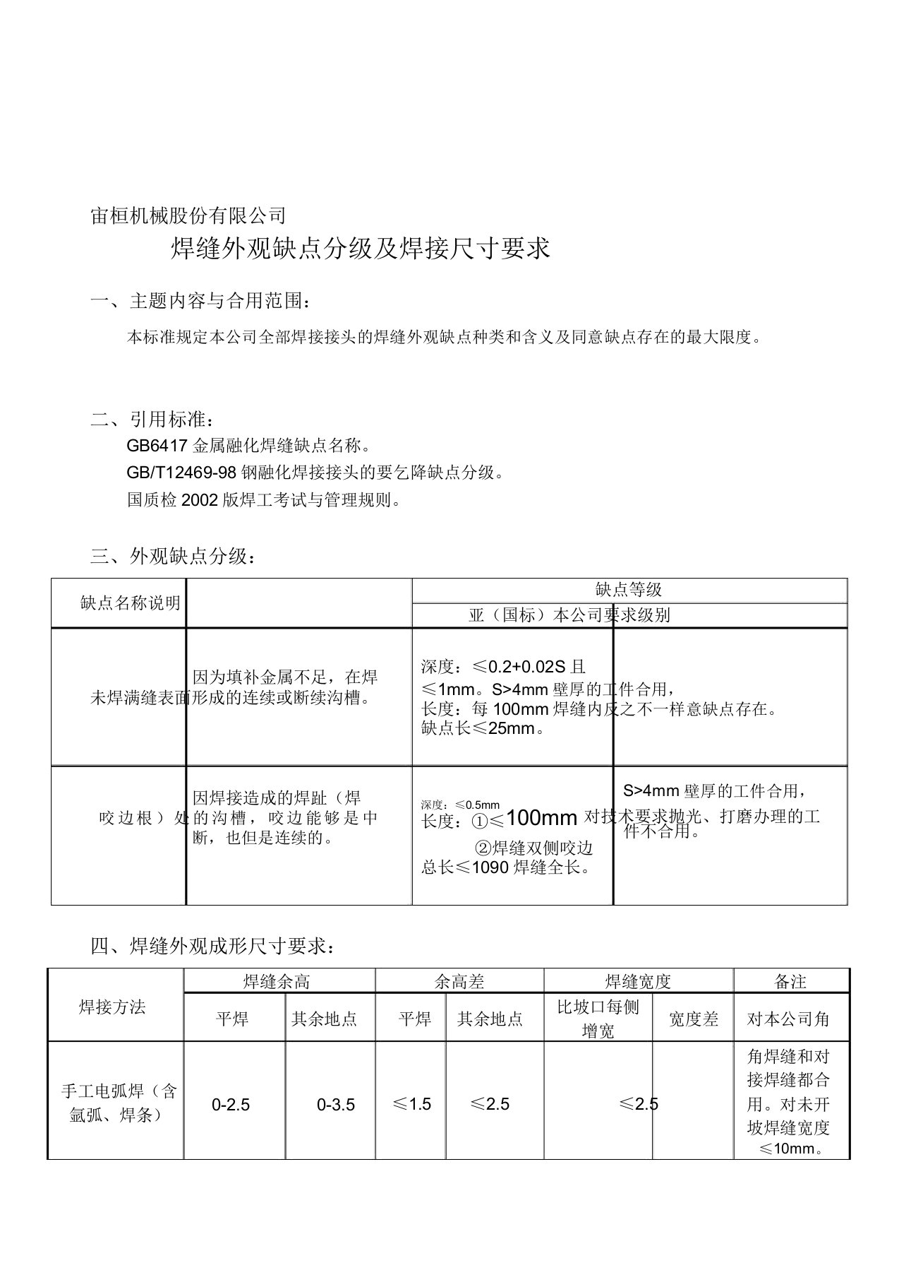 [最新]焊缝外观缺陷分级及焊接尺寸要求