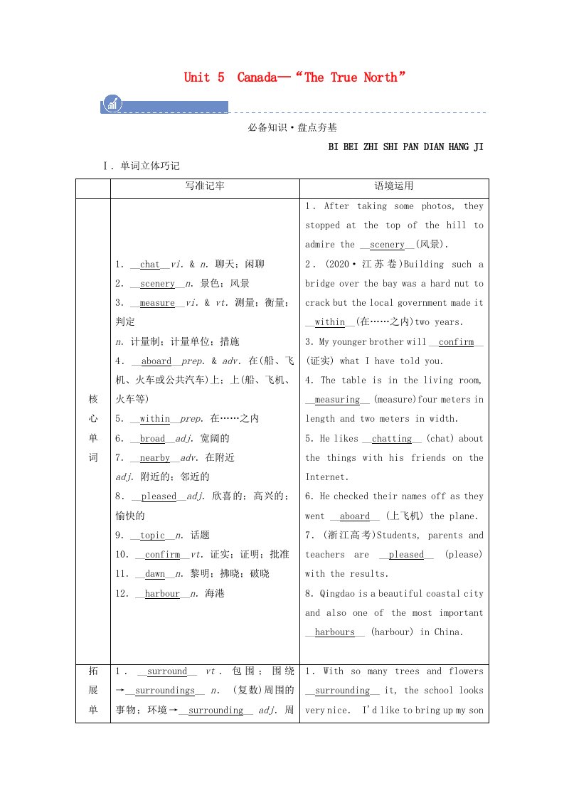 2022届高考英语一轮总复习必修三Unit5Canada_“TheTrueNorth”学案含解析新人教版