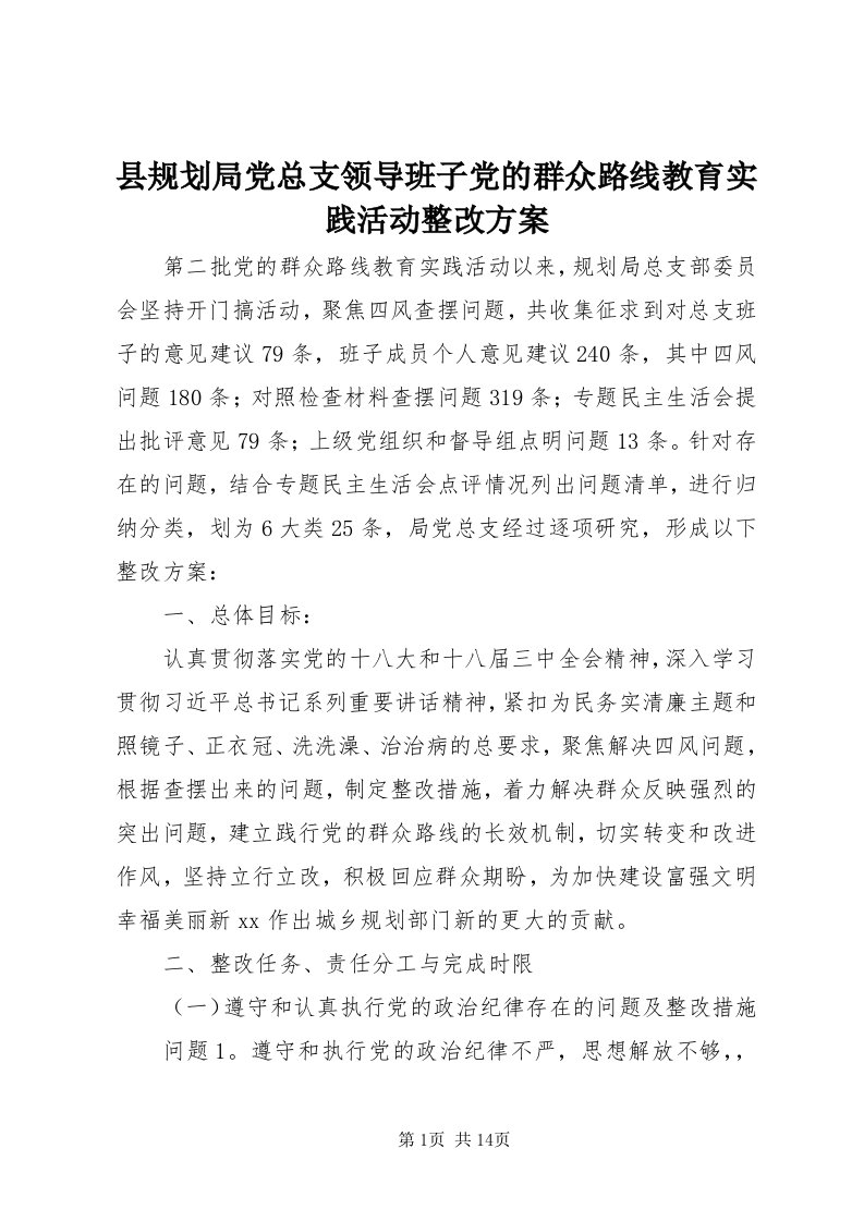 6县规划局党总支领导班子党的群众路线教育实践活动整改方案