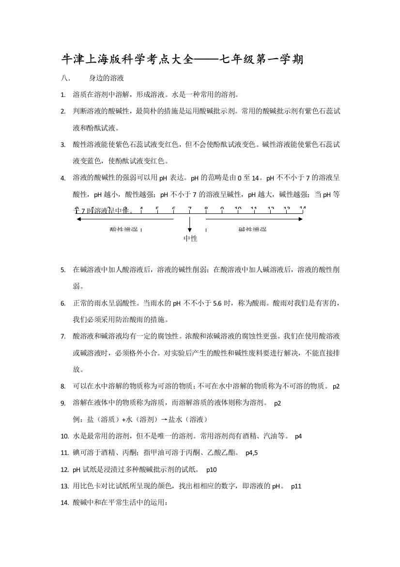 上海初中科学会考知识点汇总七年级第一学期牛津版