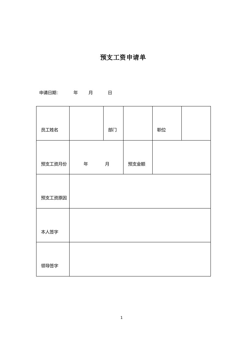 预支工资单表格