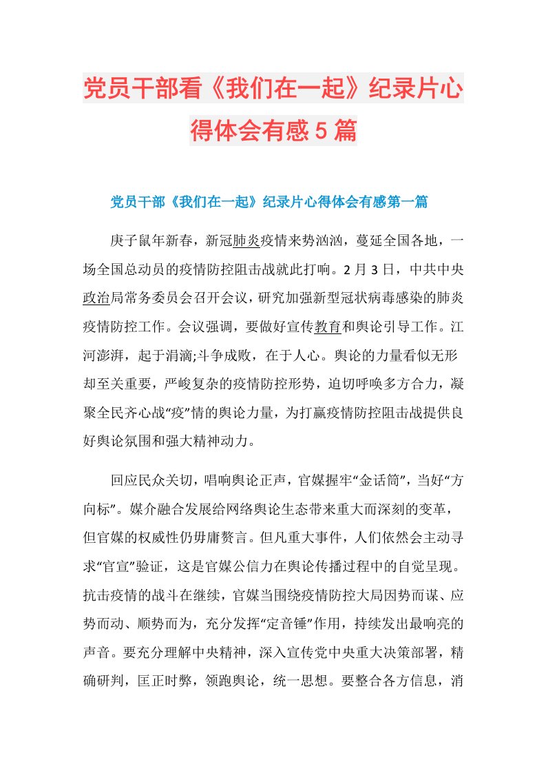 党员干部看《我们在一起》纪录片心得体会有感5篇