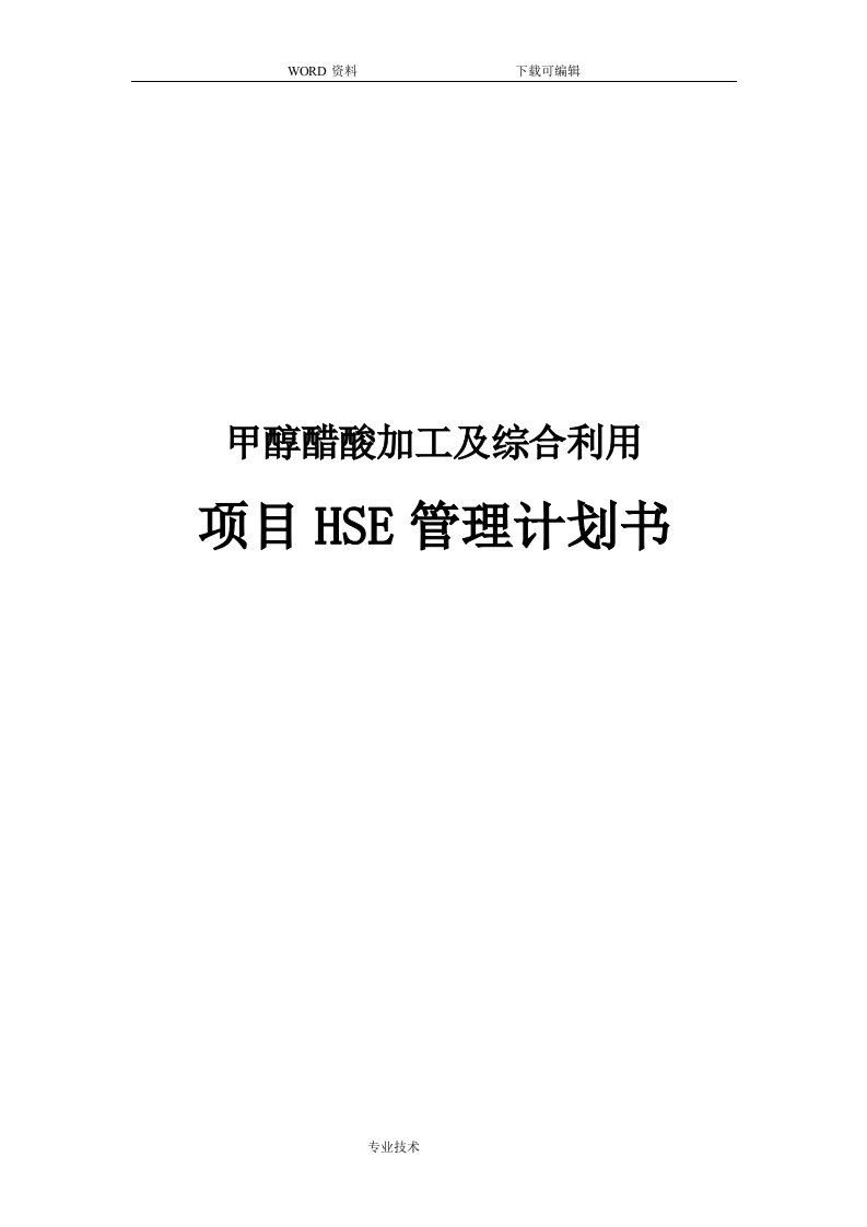 甲醇醋酸加工与综合利用项目HSE管理实施计划书