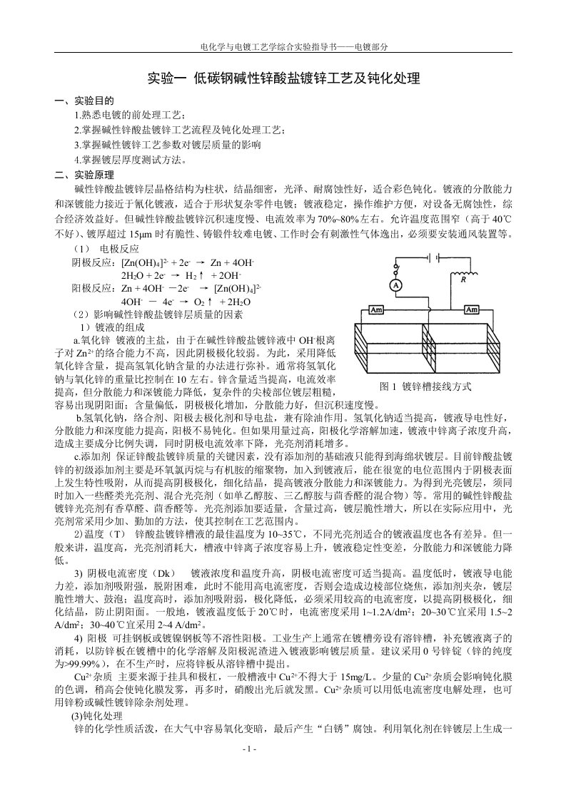 试验一低碳钢碱性锌酸盐镀锌工艺及钝化处理