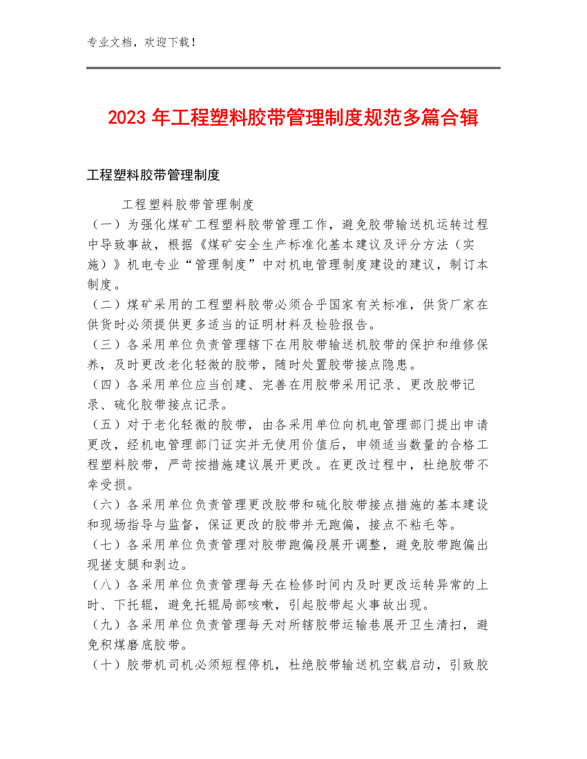 2023年工程塑料胶带管理制度规范多篇合辑