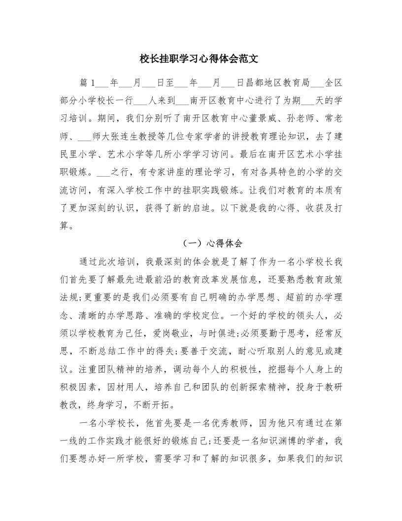 校长挂职学习心得体会范文