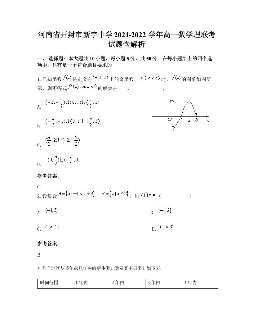 河南省开封市新宇中学2021-2022学年高一数学理联考试题含解析