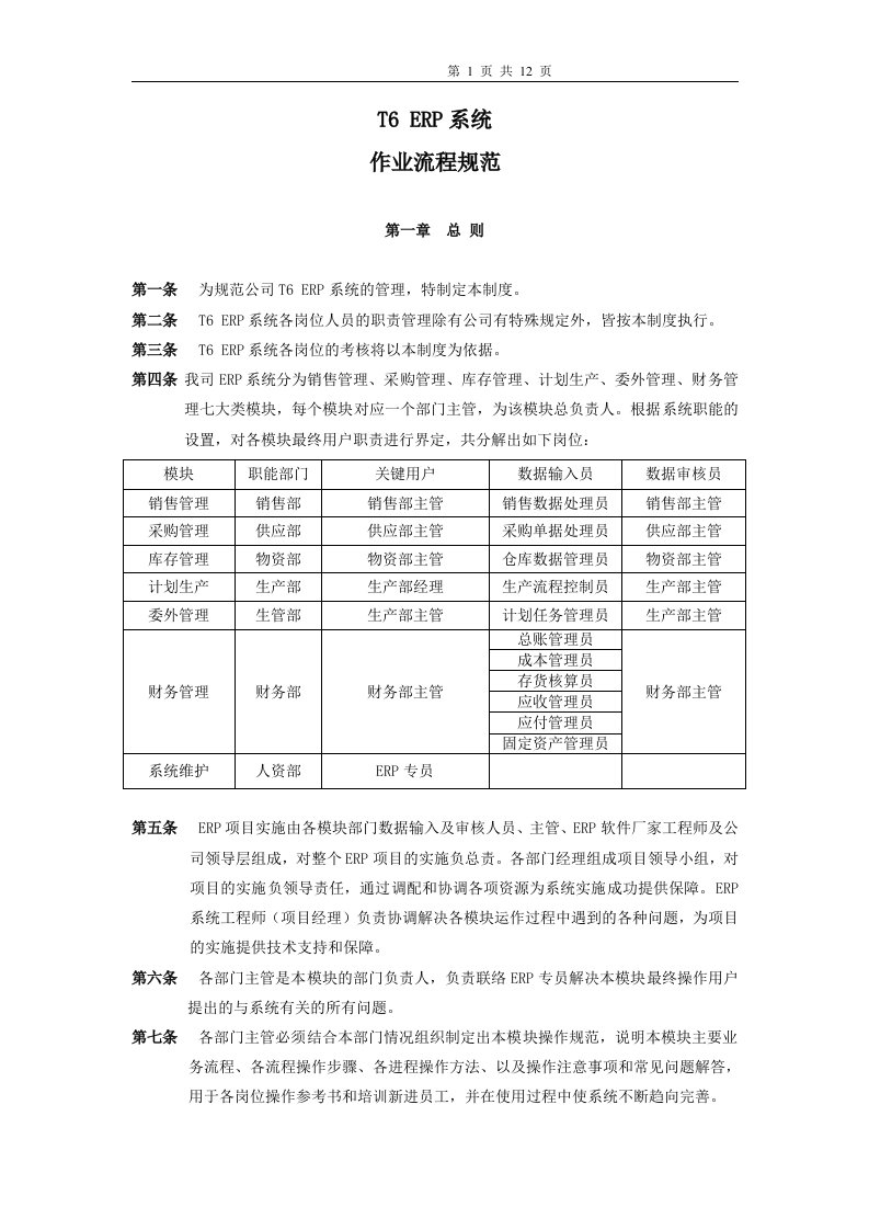 T6流程及管理制度