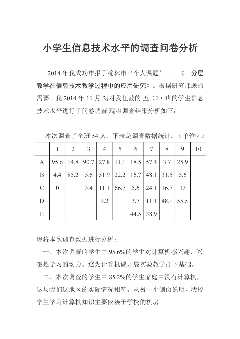 小学信息技术调查分析问卷