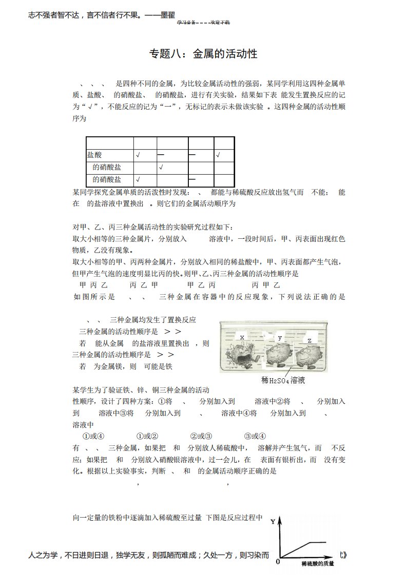 初中化学总复习专题八：金属活动性