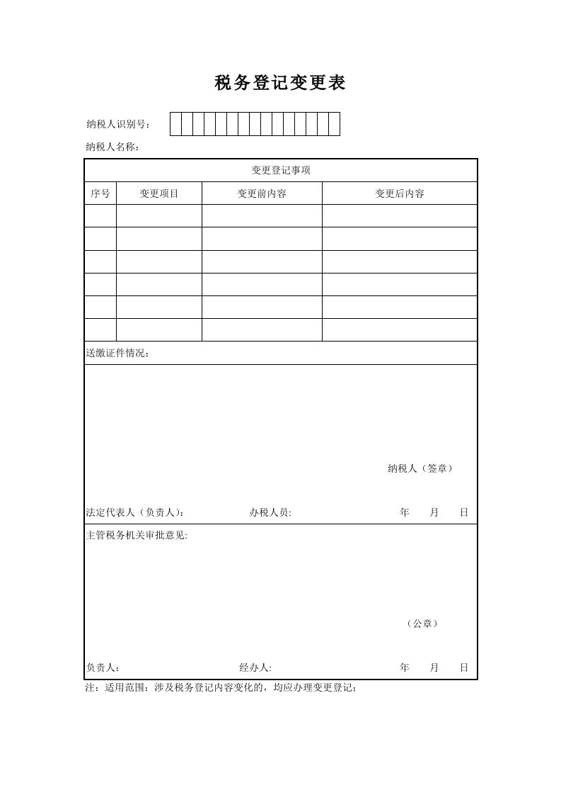 税务登记变更表(国税