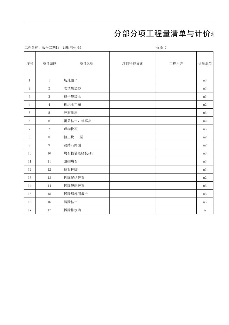 表格模板-上海船厂分部分项工程量清单与计价表