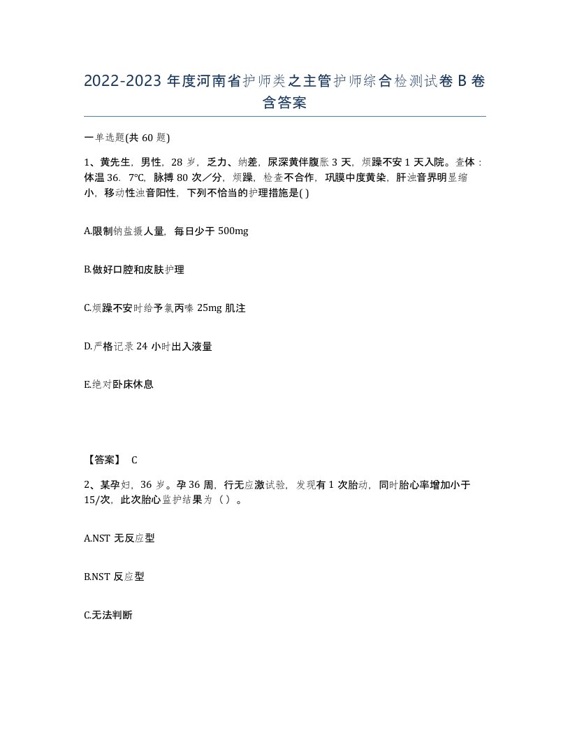 2022-2023年度河南省护师类之主管护师综合检测试卷B卷含答案