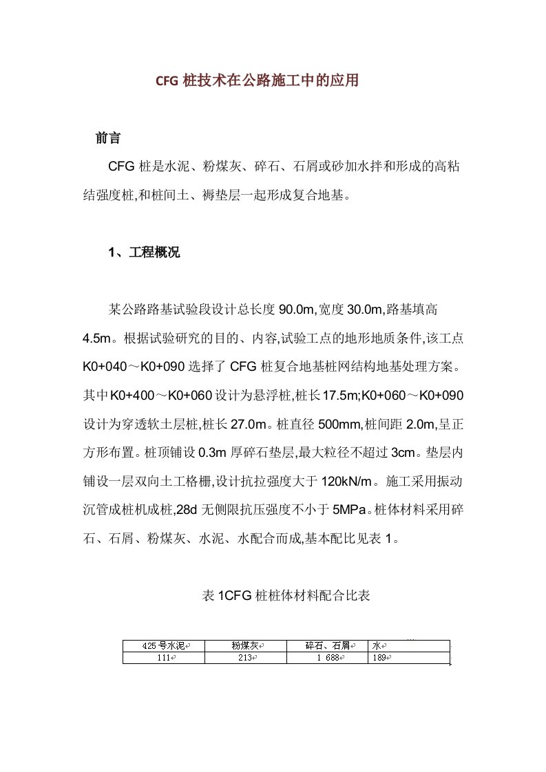 CFG桩技术在公路施工中的应用