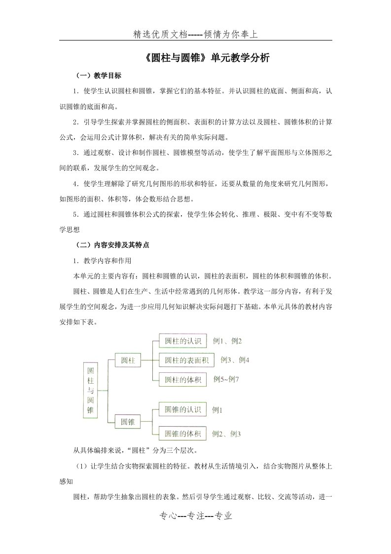 圆柱与圆锥单元教材分析(共4页)