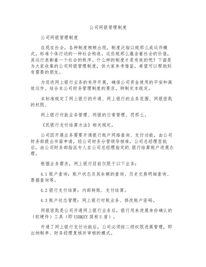 公司网银管理制度