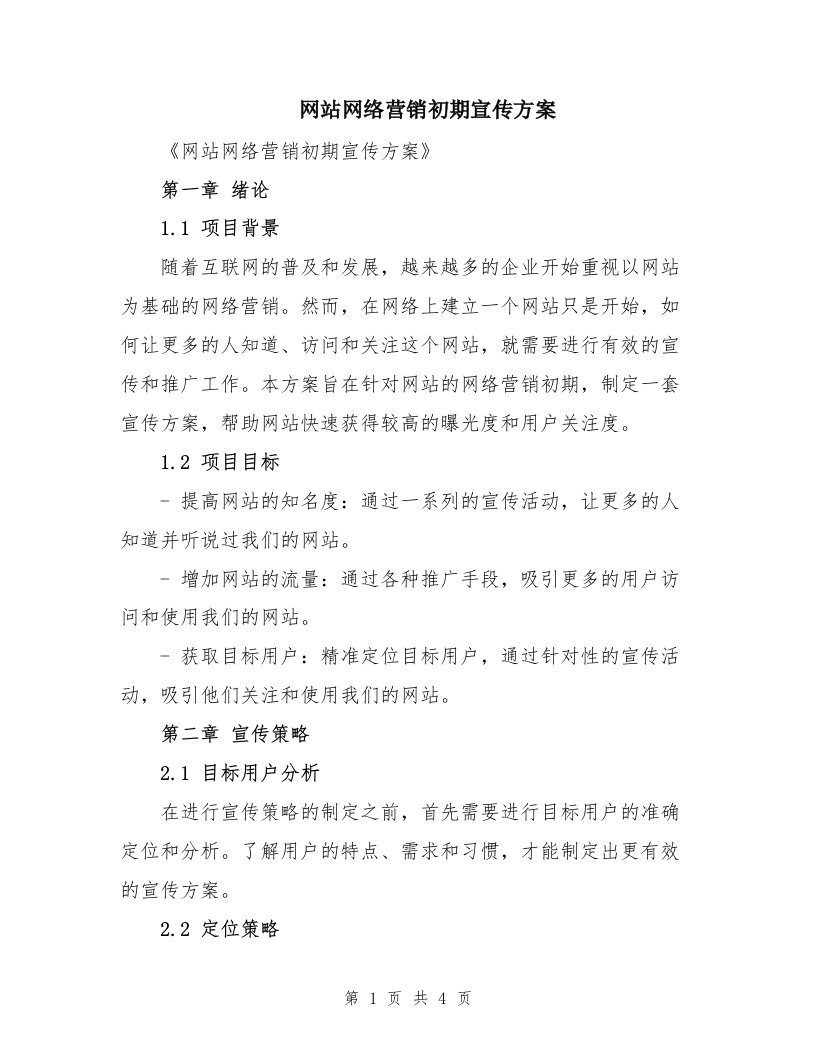 网站网络营销初期宣传方案