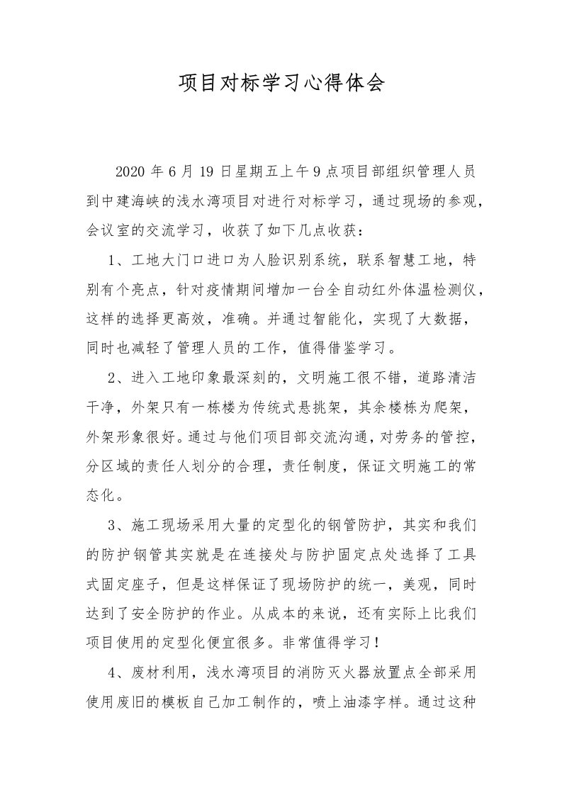 项目对标学习心得体会