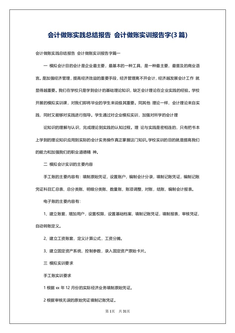 会计做账实践总结报告