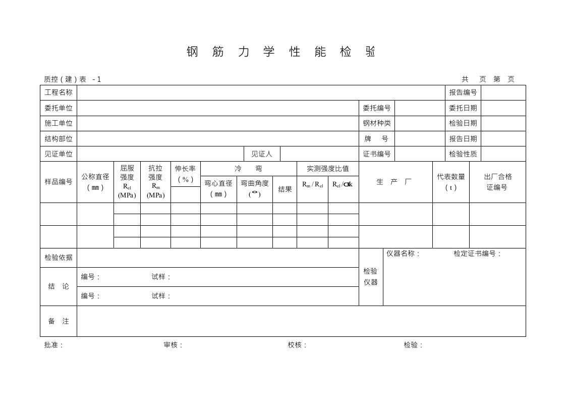 建筑工程质量检测报告各种表格综合大全表格