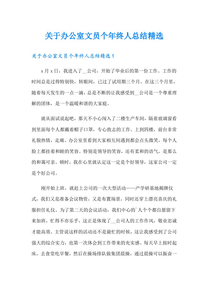 关于办公室文员个年终人总结精选