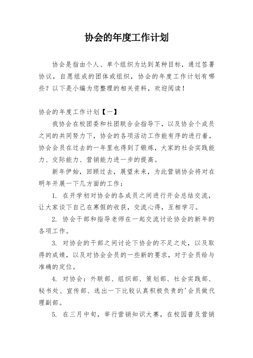 协会的年度工作计划