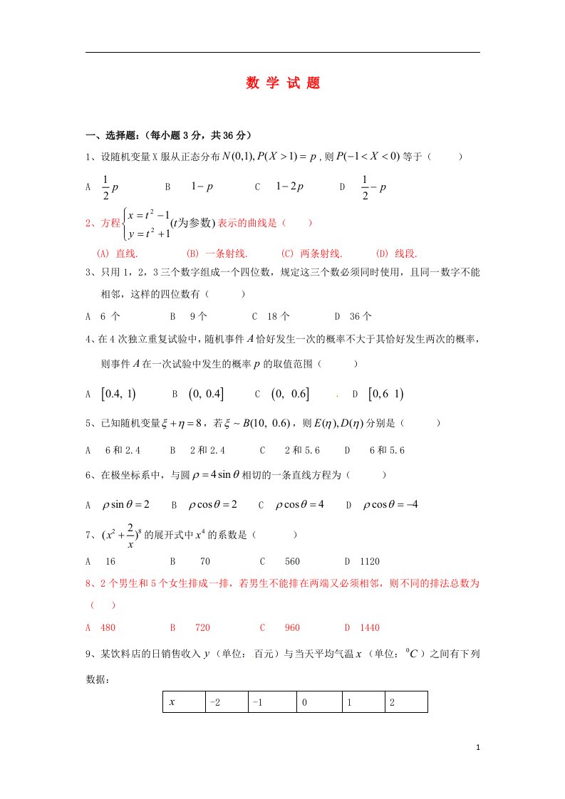 陕西省西安铁一中、铁一中国际合作学校高二数学下学期第二次月考试题