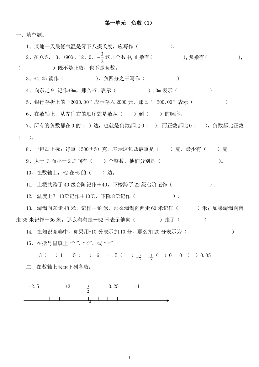 (完整版)人教版六年级数学下册各单元练习题