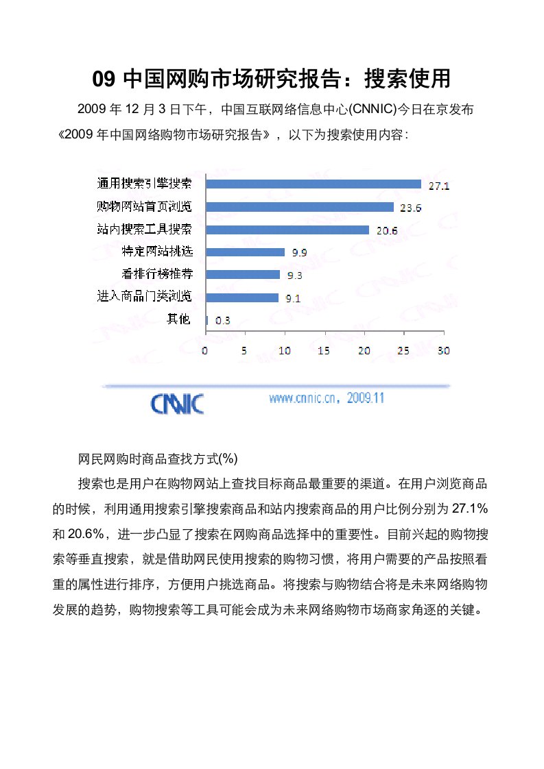 09中国网购市场研究分析：搜索使用