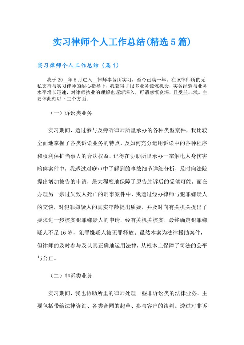 实习律师个人工作总结(精选5篇)