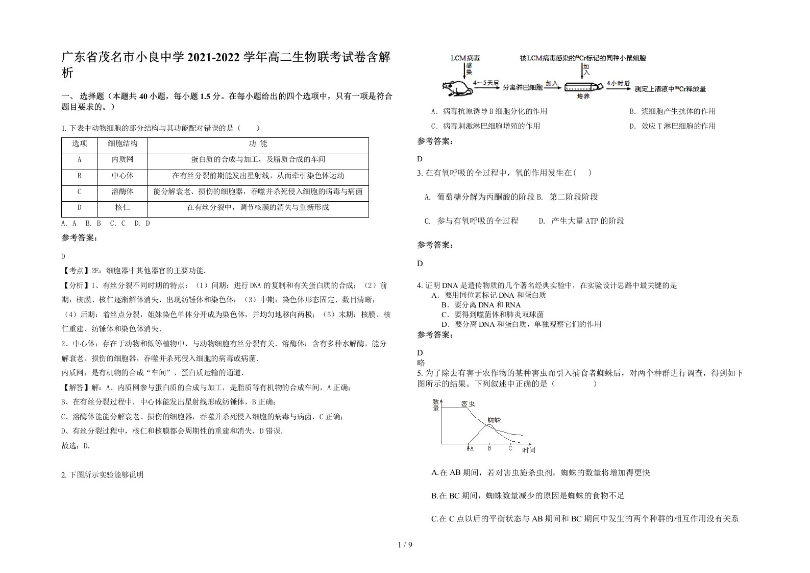 广东省茂名市小良中学2021-2022学年高二生物联考试卷含解析