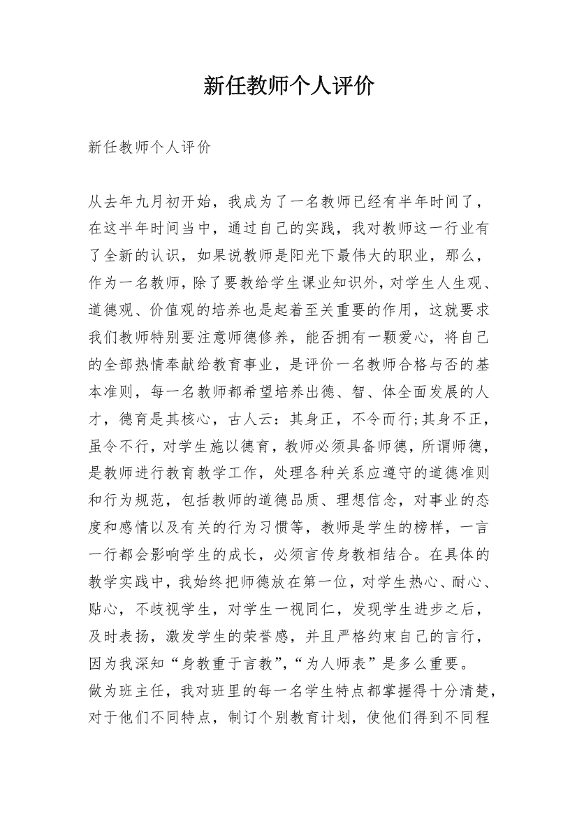 新任教师个人评价