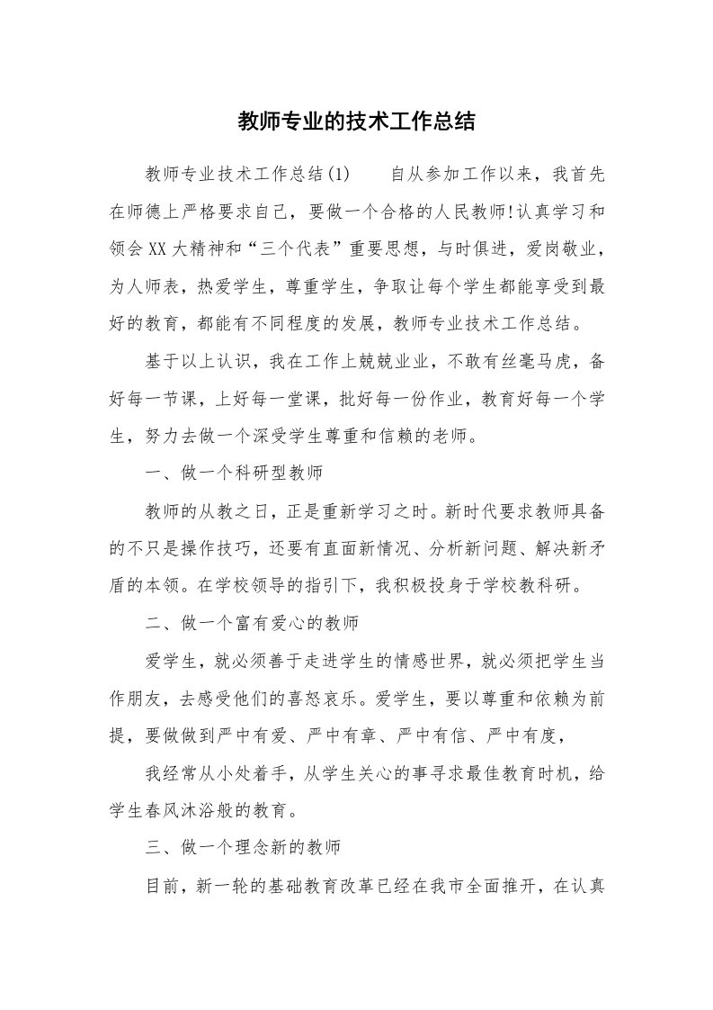 教师专业的技术工作总结