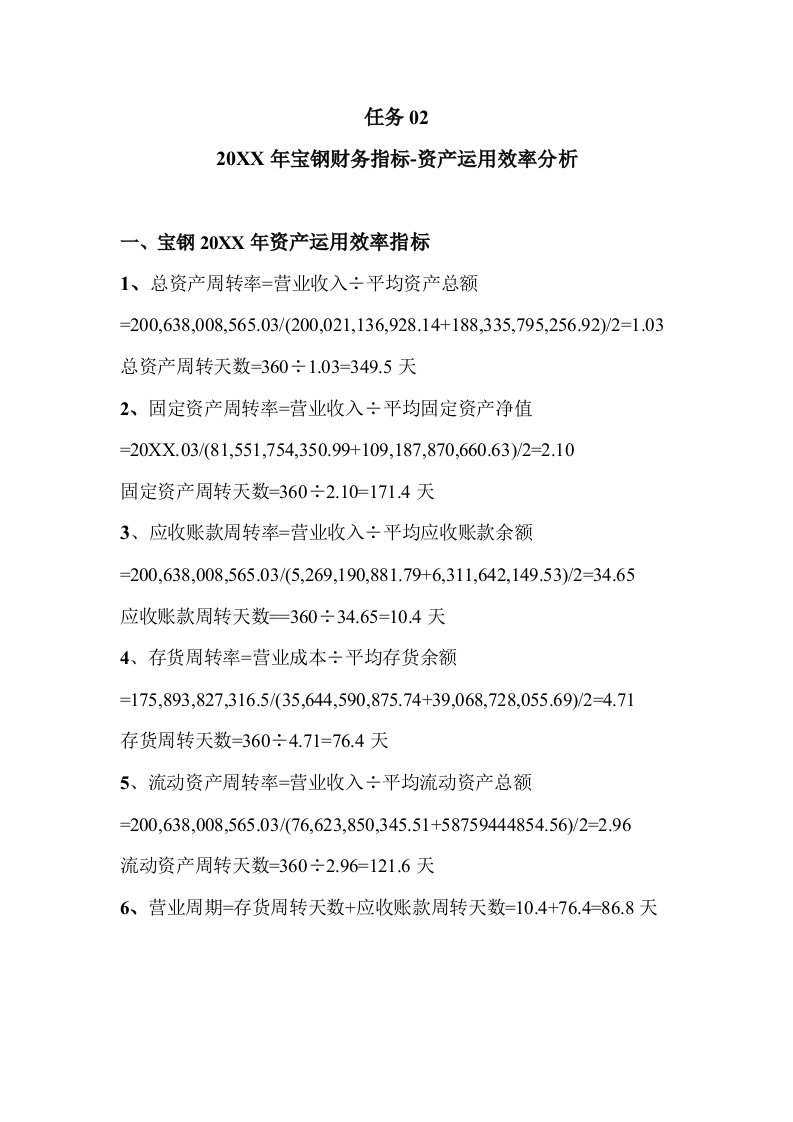 效率管理-电大作业资产运用效率分析