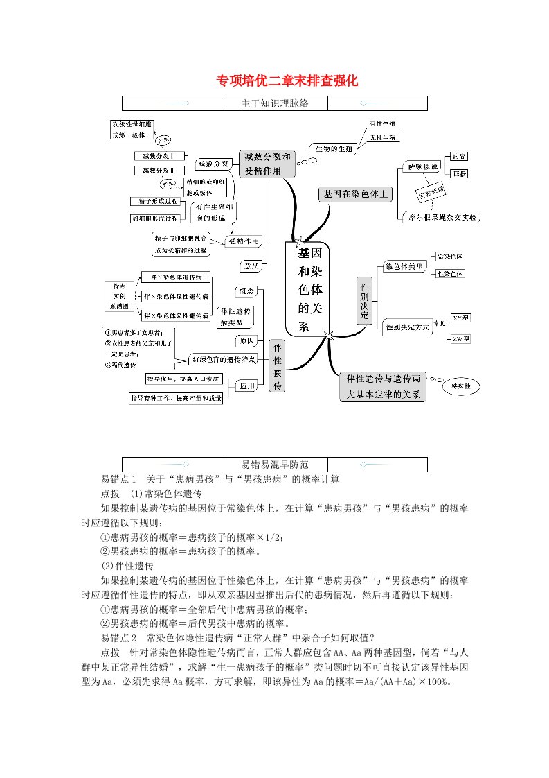 2024版新教材高中生物第2章基因和染色体的关系章末排查强化学生用书新人教版必修2