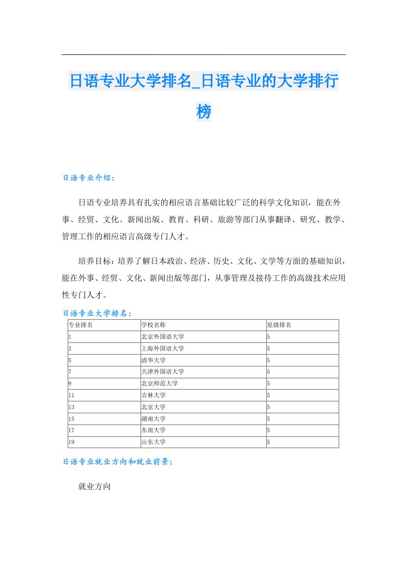 日语专业大学排名_日语专业的大学排行榜