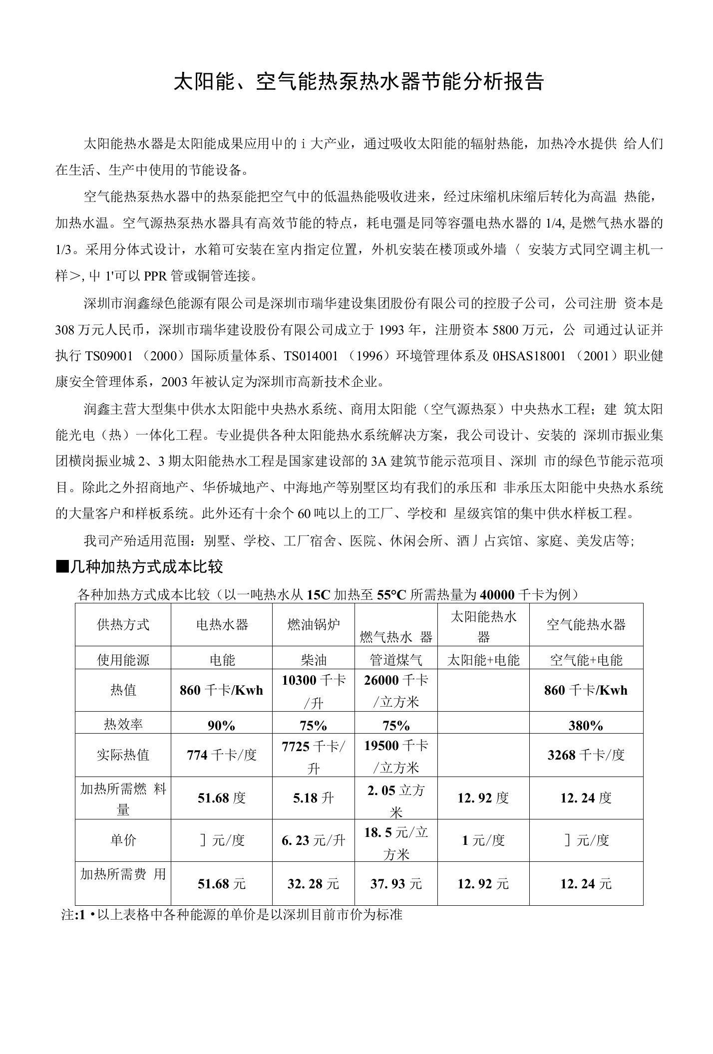 太阳能、空气能热泵热水器节能分析报告