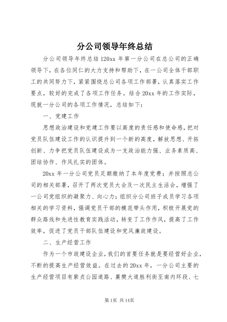 分公司领导年终总结