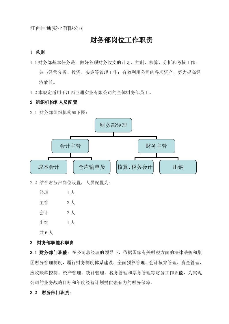 财务部岗位职责