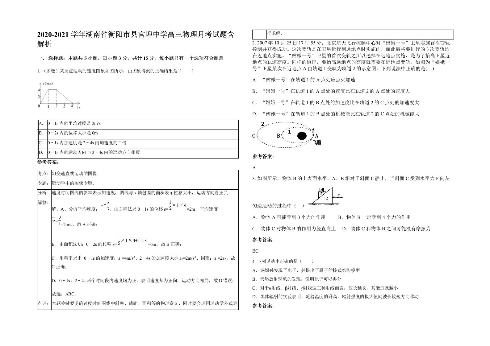 2020-2021学年湖南省衡阳市县官埠中学高三物理月考试题含解析