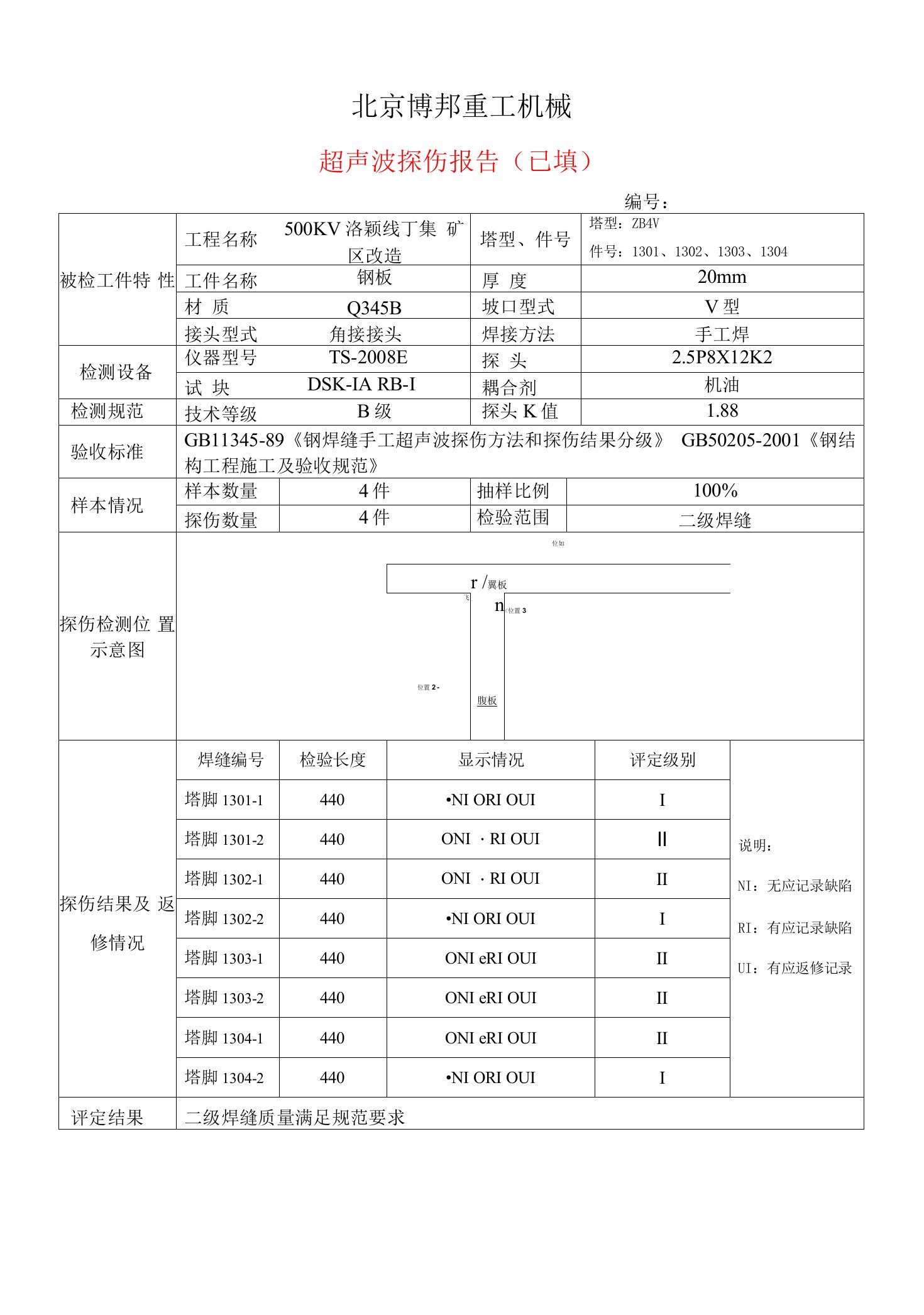 超声波探伤报告（已填）