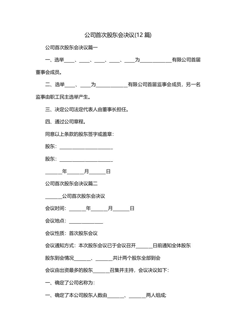 公司首次股东会决议12篇