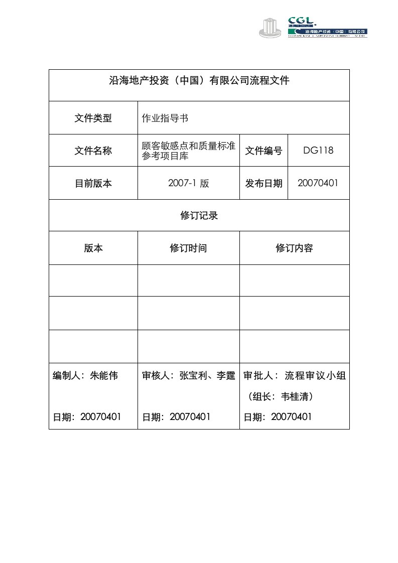 房地产顾客敏感点与质量标准要点参考项目库