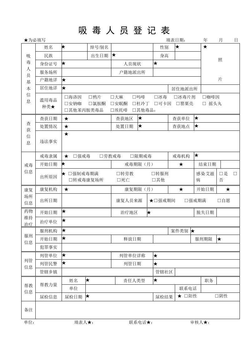 吸毒人员登记表