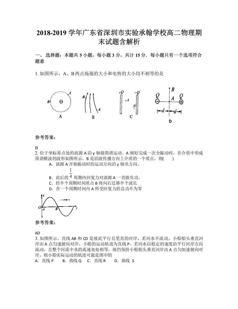 2018-2019学年广东省深圳市实验承翰学校高二物理期末试题含解析